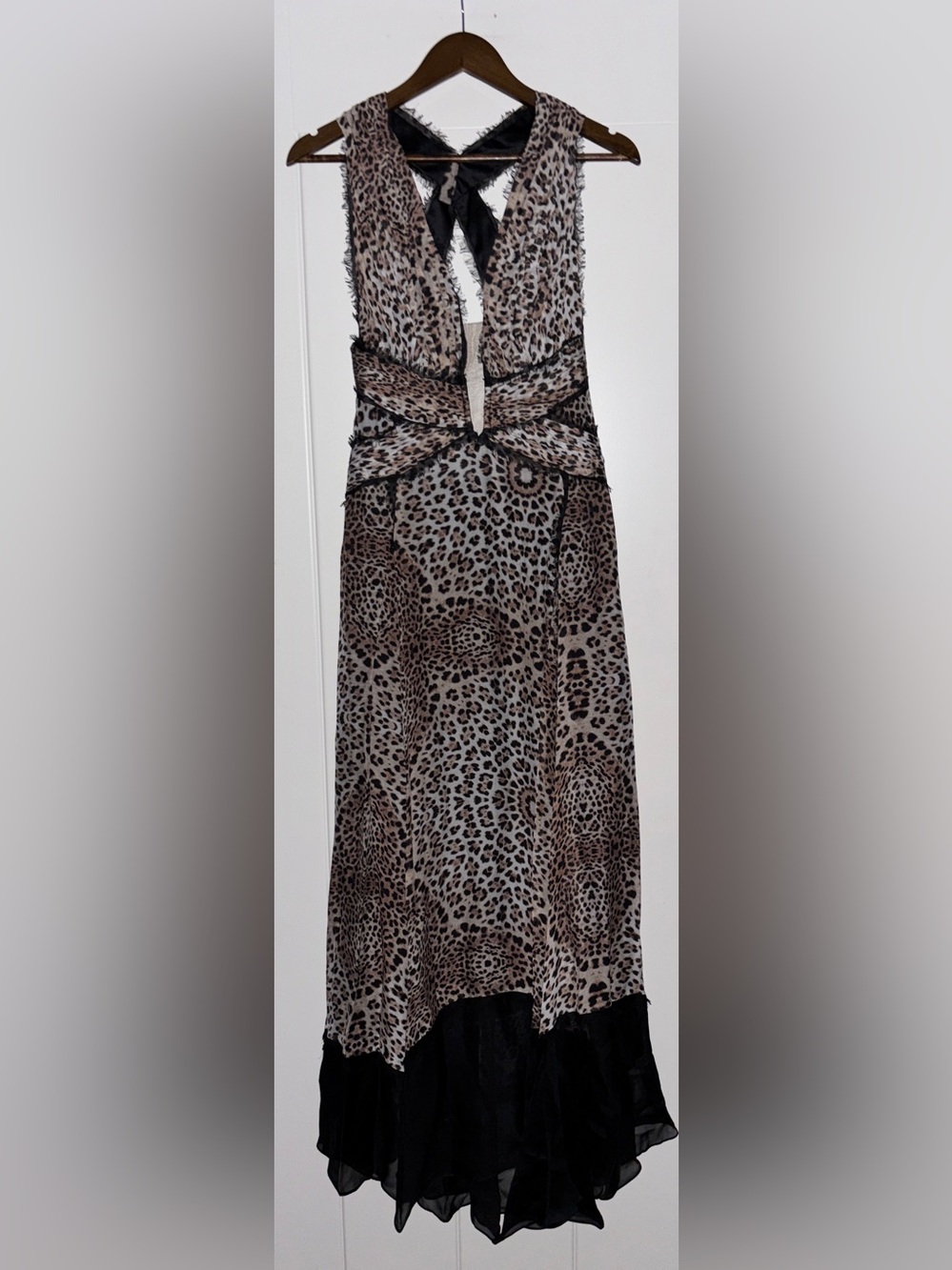 MANDALAY Grey Leopard Black Brown Silk Sleeveless Maxi Evening Dress‎ Size 8 NEW